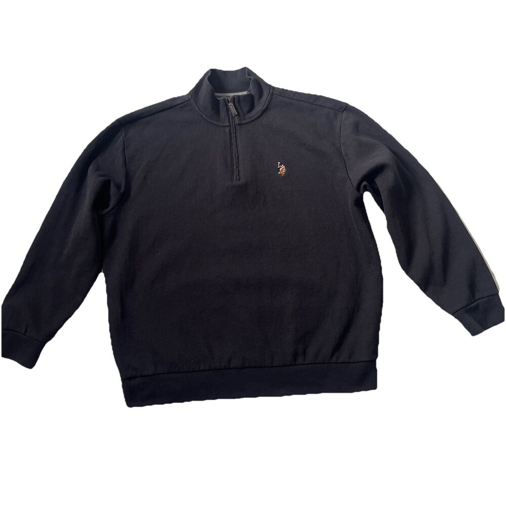 U.S. Polo Assn 1/4 Quarter Zip Sweater Men 2XL XXL Black Knit Pullover Ribbed